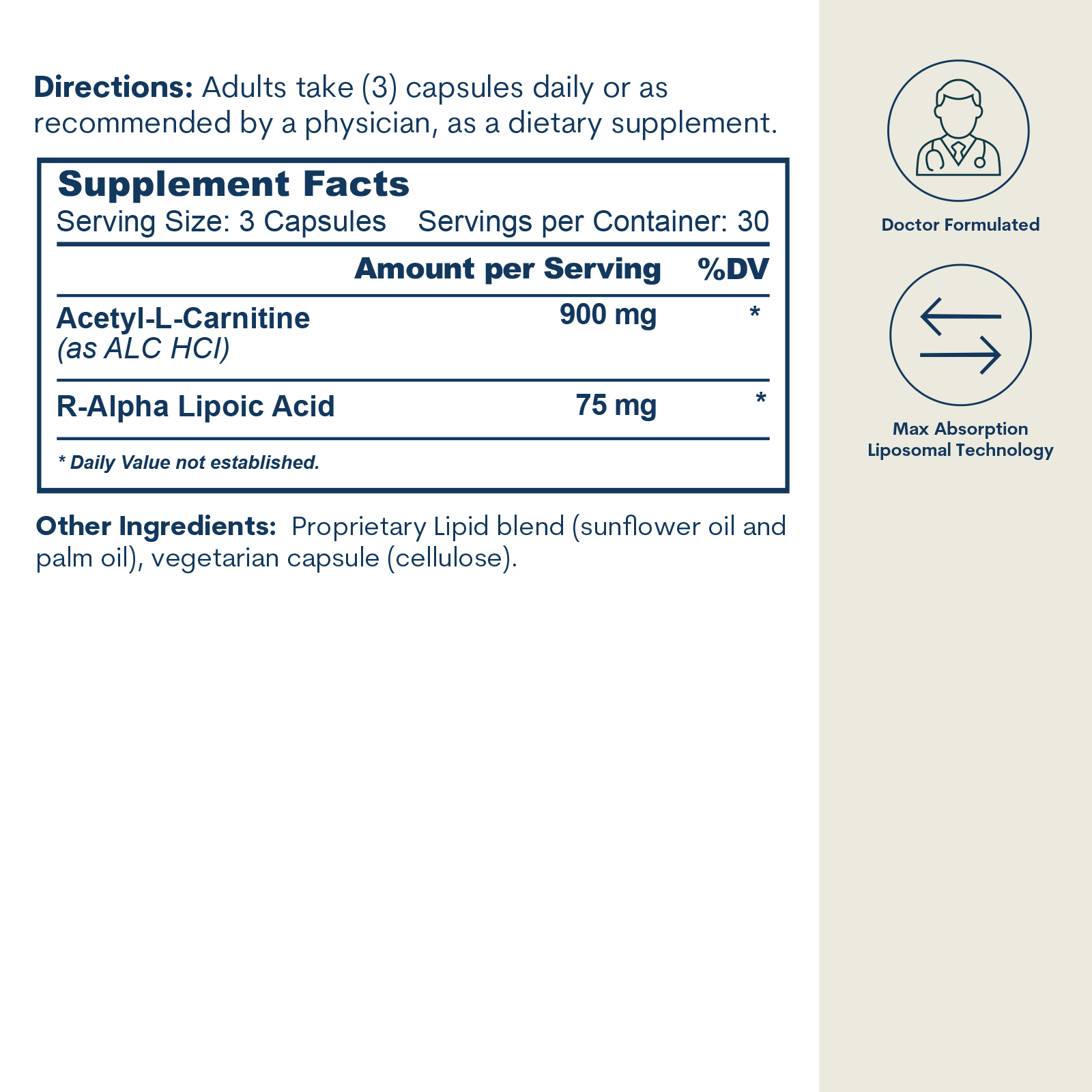 Liposomal ALC and R-ALA - Capsules (90 Count/ 30 Servings)