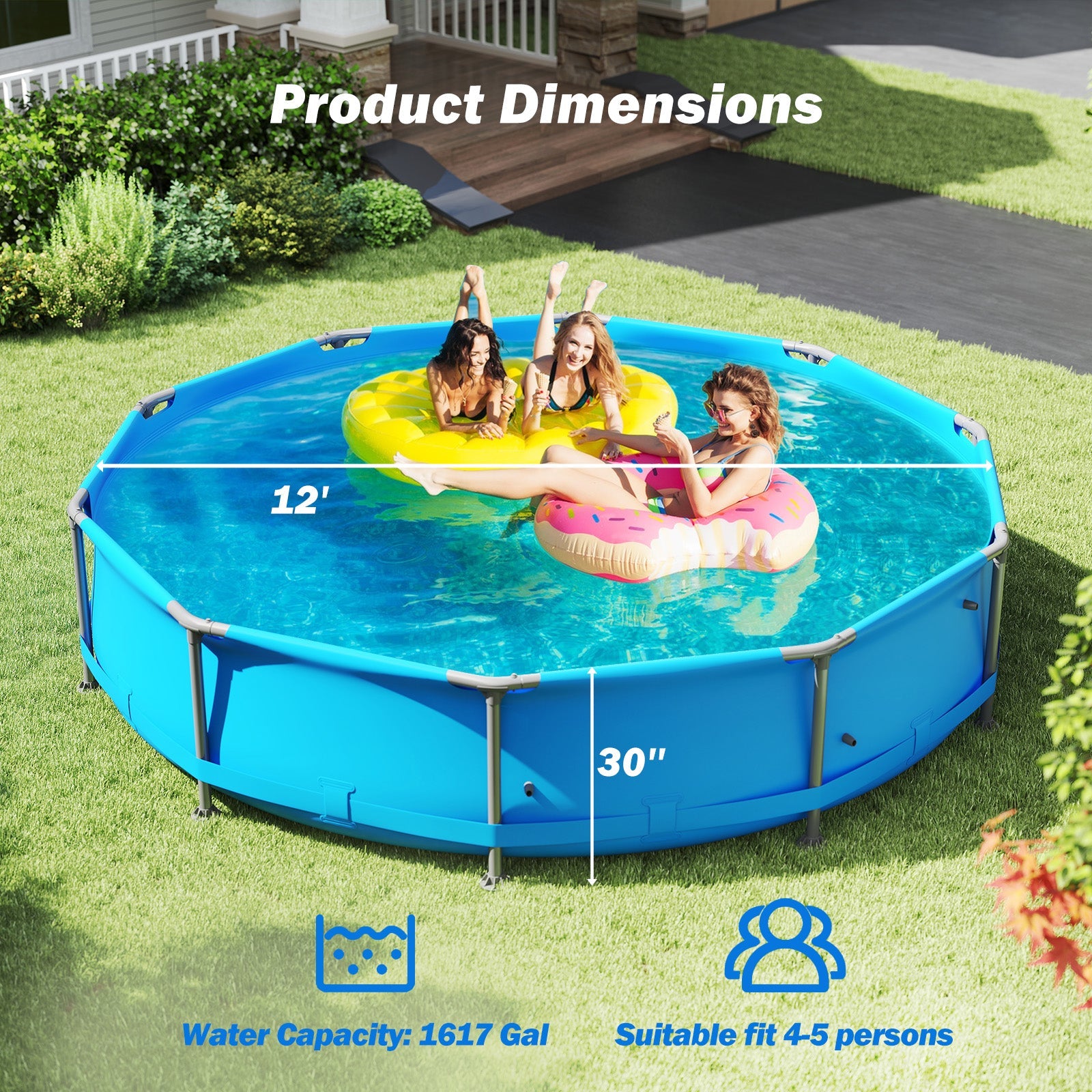 690/978/1158/1617 Gal Outdoor Family Swimming Pool with Metal Frame