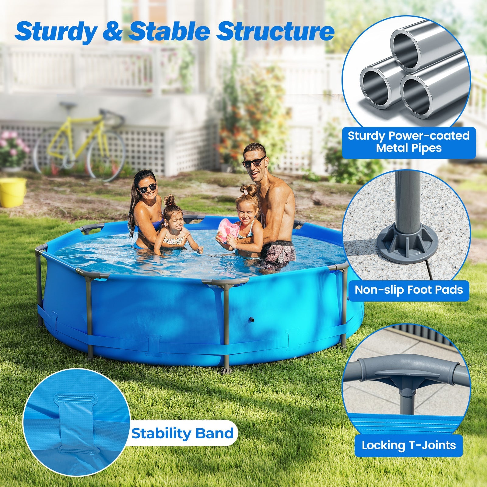 690/978/1158/1617 Gal Outdoor Family Swimming Pool with Metal Frame