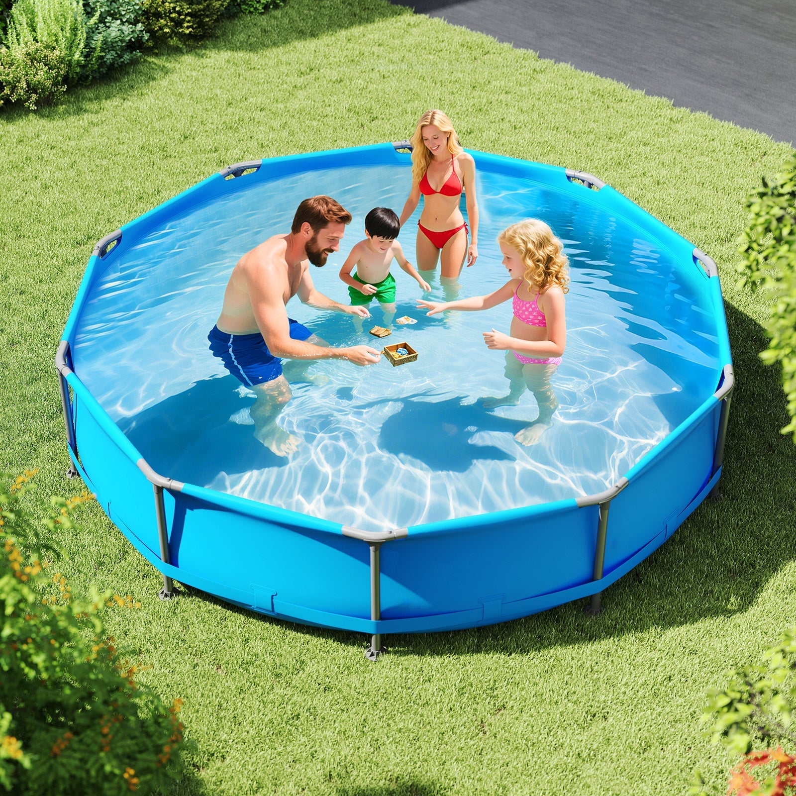 690/978/1158/1617 Gal Outdoor Family Swimming Pool with Metal Frame