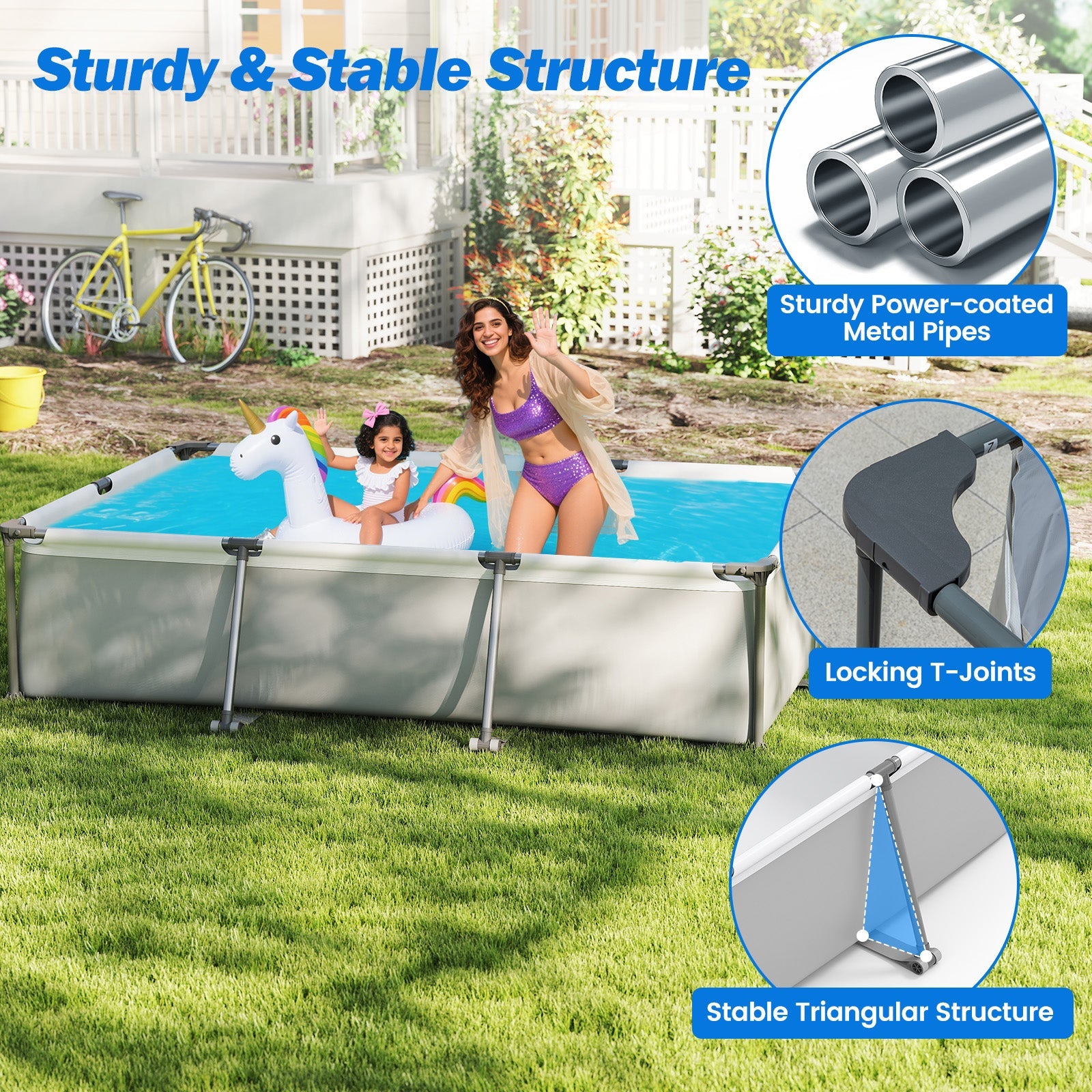 690/978/1158/1617 Gal Outdoor Family Swimming Pool with Metal Frame
