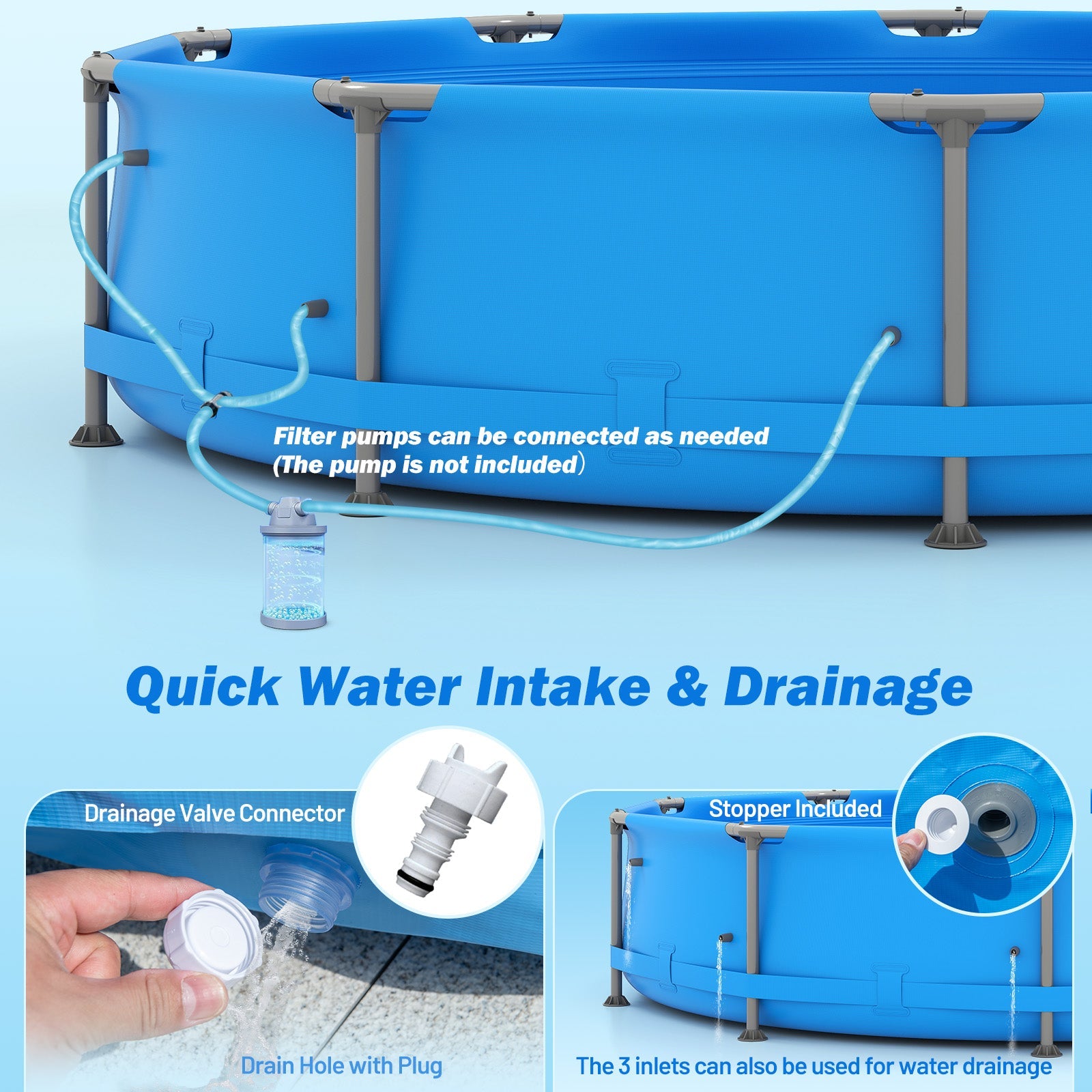 690/978/1158/1617 Gal Outdoor Family Swimming Pool with Metal Frame