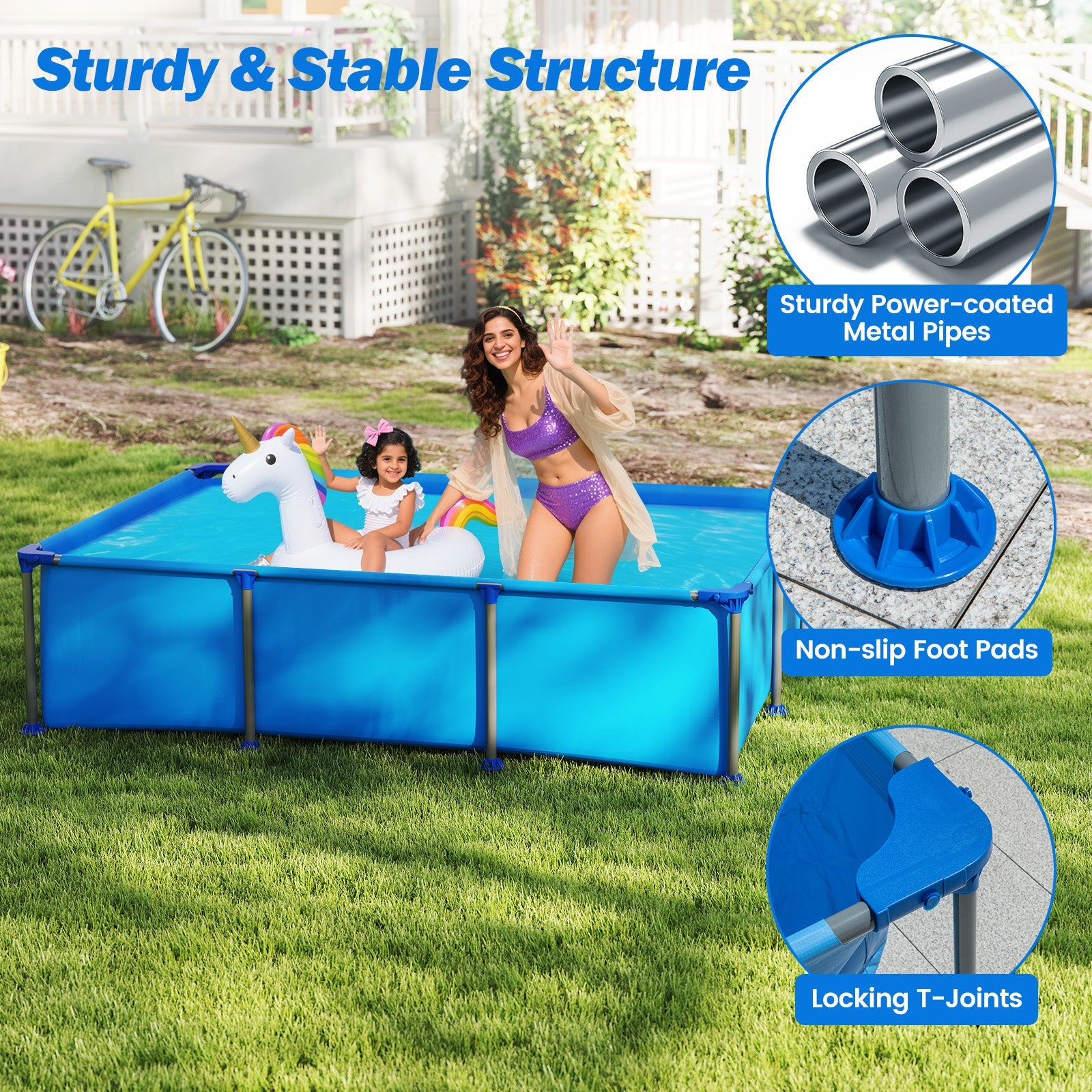 690/978/1158/1617 Gal Outdoor Family Swimming Pool with Metal Frame