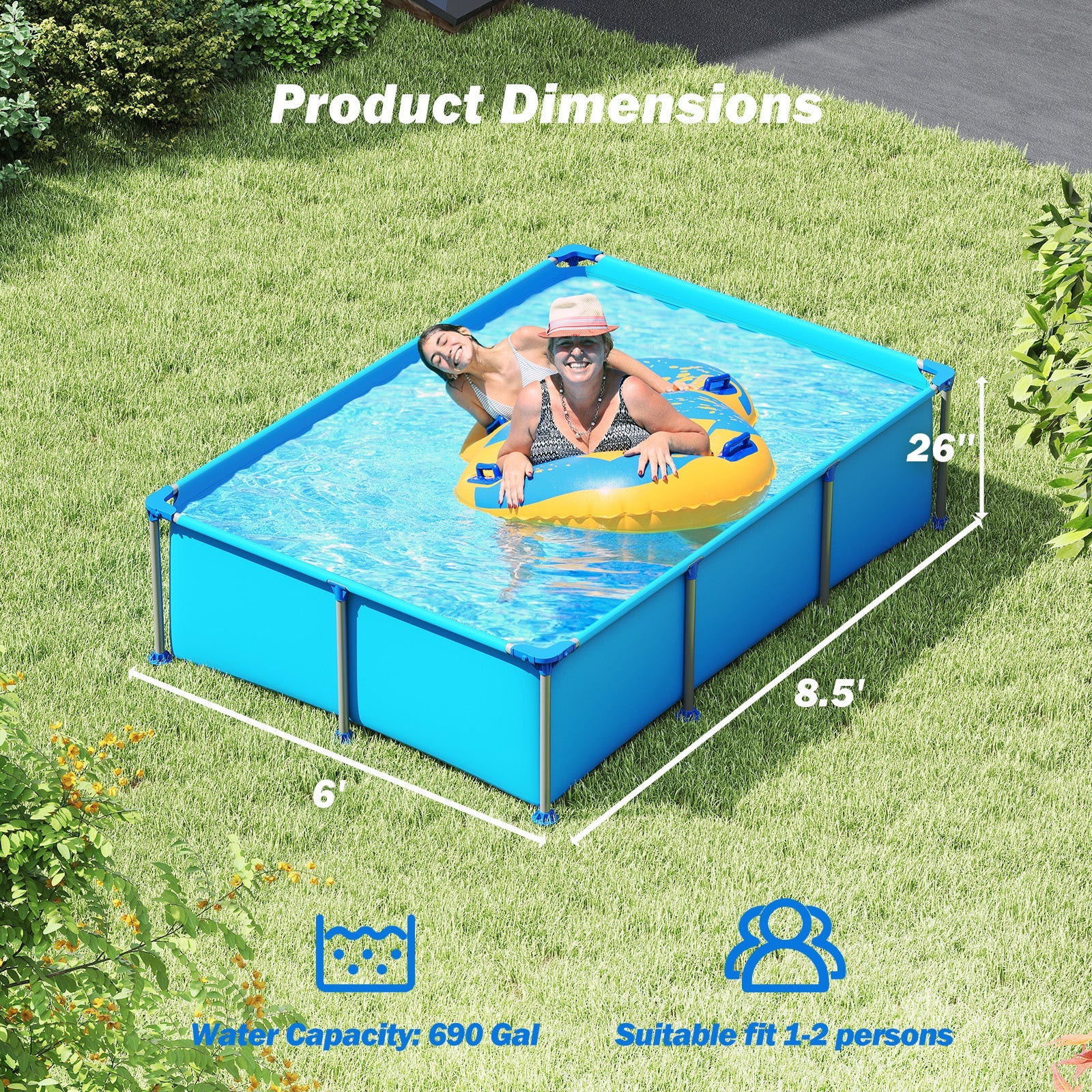 690/978/1158/1617 Gal Outdoor Family Swimming Pool with Metal Frame