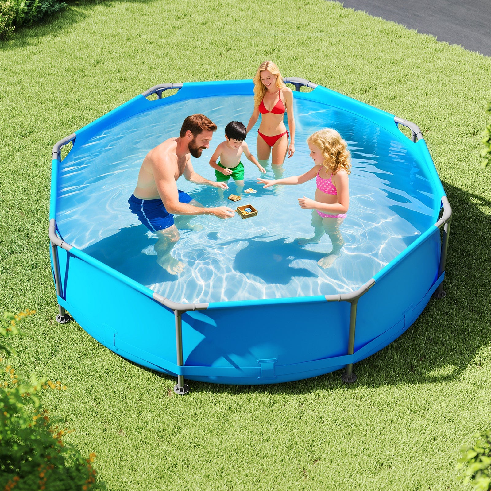 690/978/1158/1617 Gal Outdoor Family Swimming Pool with Metal Frame