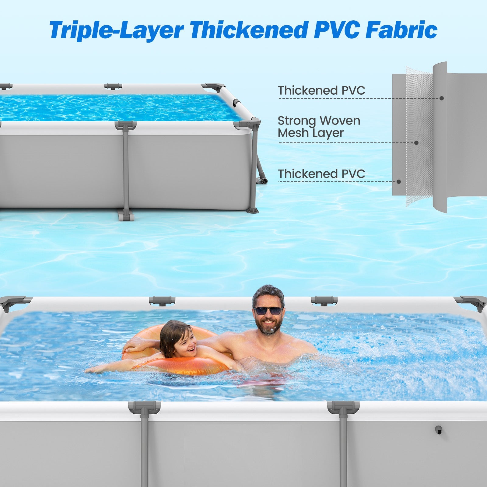 690/978/1158/1617 Gal Outdoor Family Swimming Pool with Metal Frame