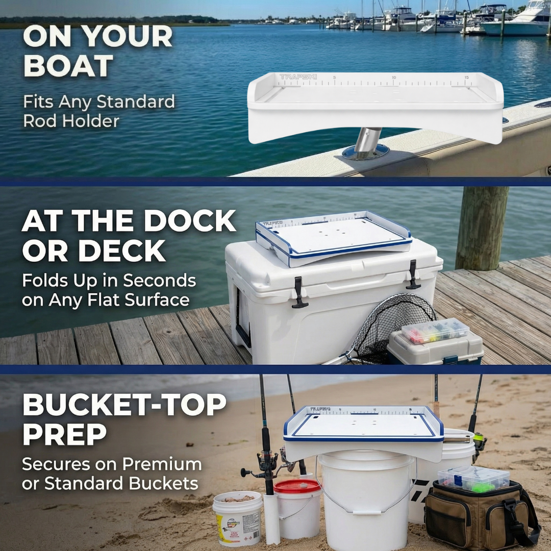 Premium Rod Mount 18" or 33" Raised Fillet Table – 3-in-1 Bait & Fish Station | Fits Rod Holders, Buckets & Flat Surfaces | Marine-Grade HDPE | Ruler, Juice Groove, Knife & Tool Slots