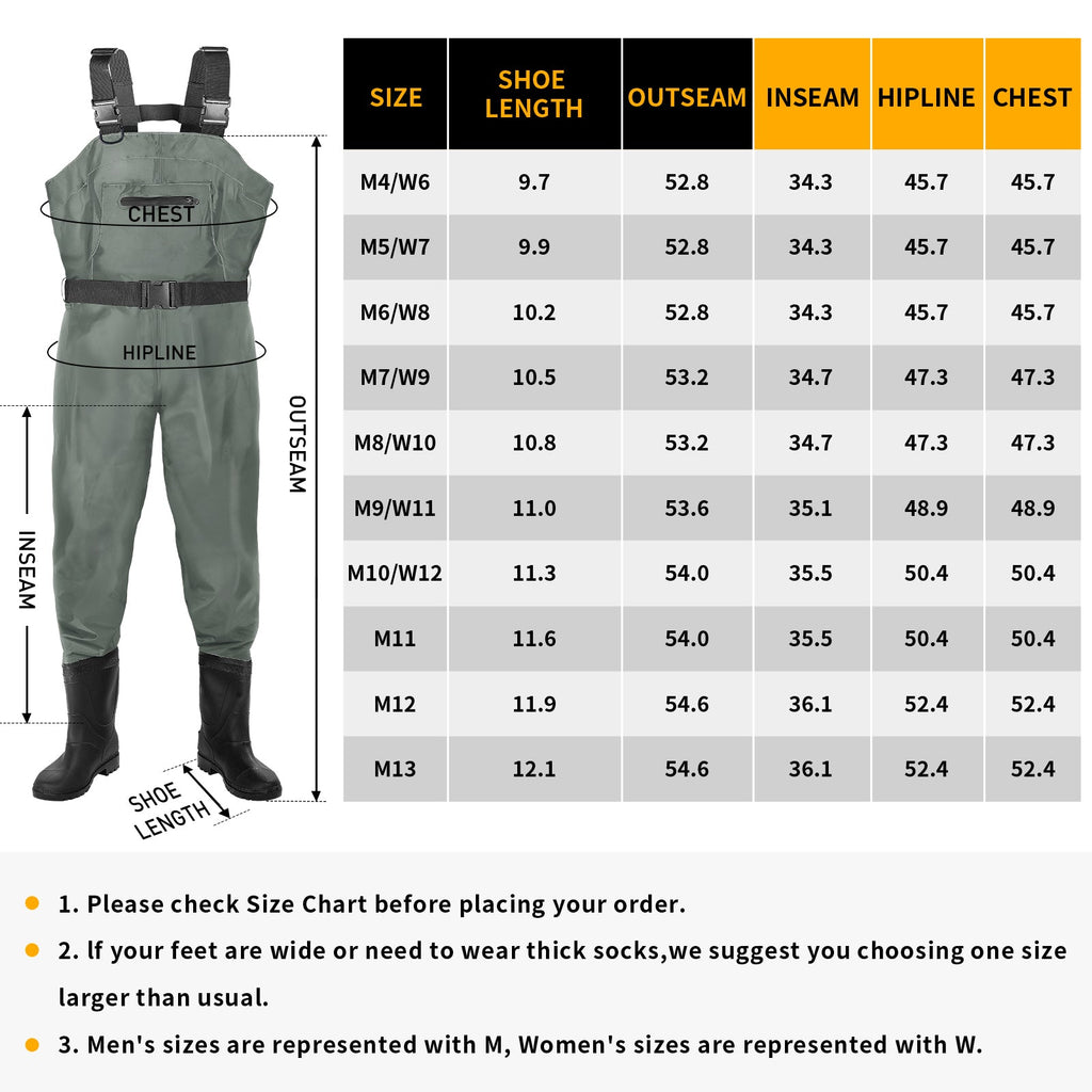 DikaSun Chest Waders with Boots — Lightweight Bootfoot Waders for Men & Women, Duck Hunting & Fly Fishing (US Sizes, Dark Green)