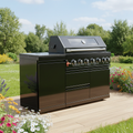 63" 6-Burner 85,000 BTU Black Outdoor Kitchen Island Grill + Marble Countertops