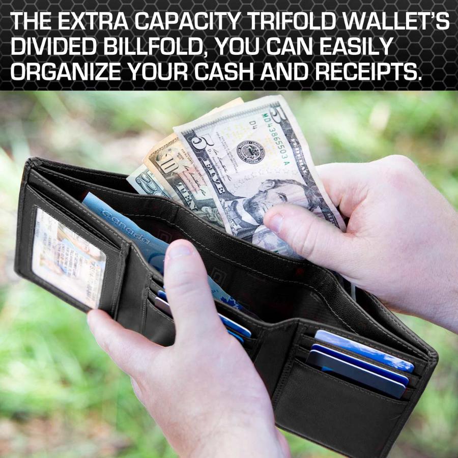 Mens RFID Wallet - Extra Capacity Leather Trifold 7 slot with ID Window