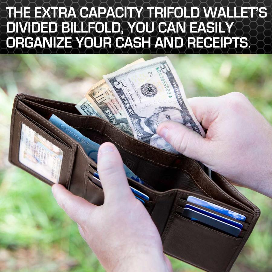 Mens RFID Wallet - Extra Capacity Leather Trifold 7 slot with ID Window
