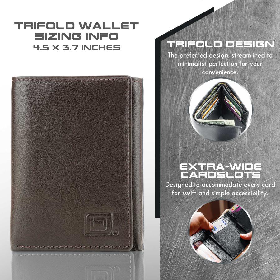 Mens RFID Wallet - Extra Capacity Leather Trifold 7 slot with ID Window
