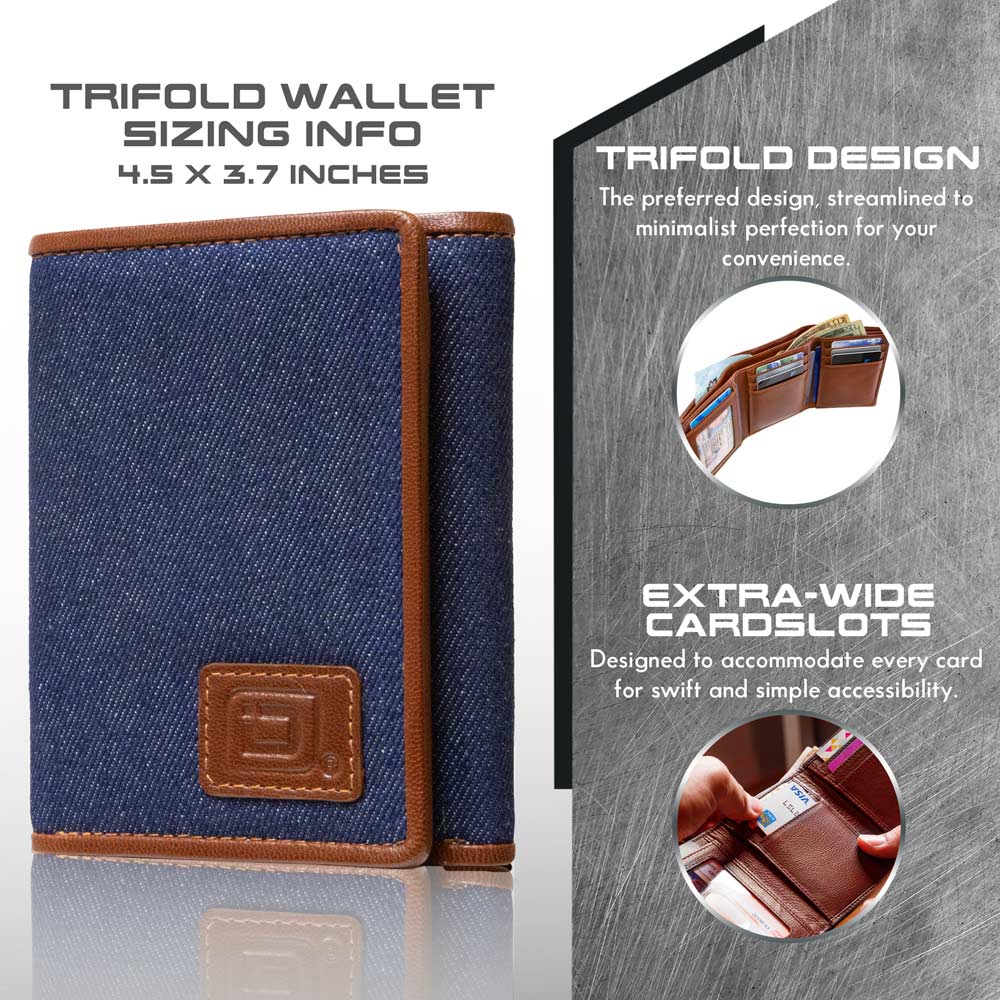 Mens RFID Wallet - Extra Capacity Leather Trifold 7 slot with ID Window