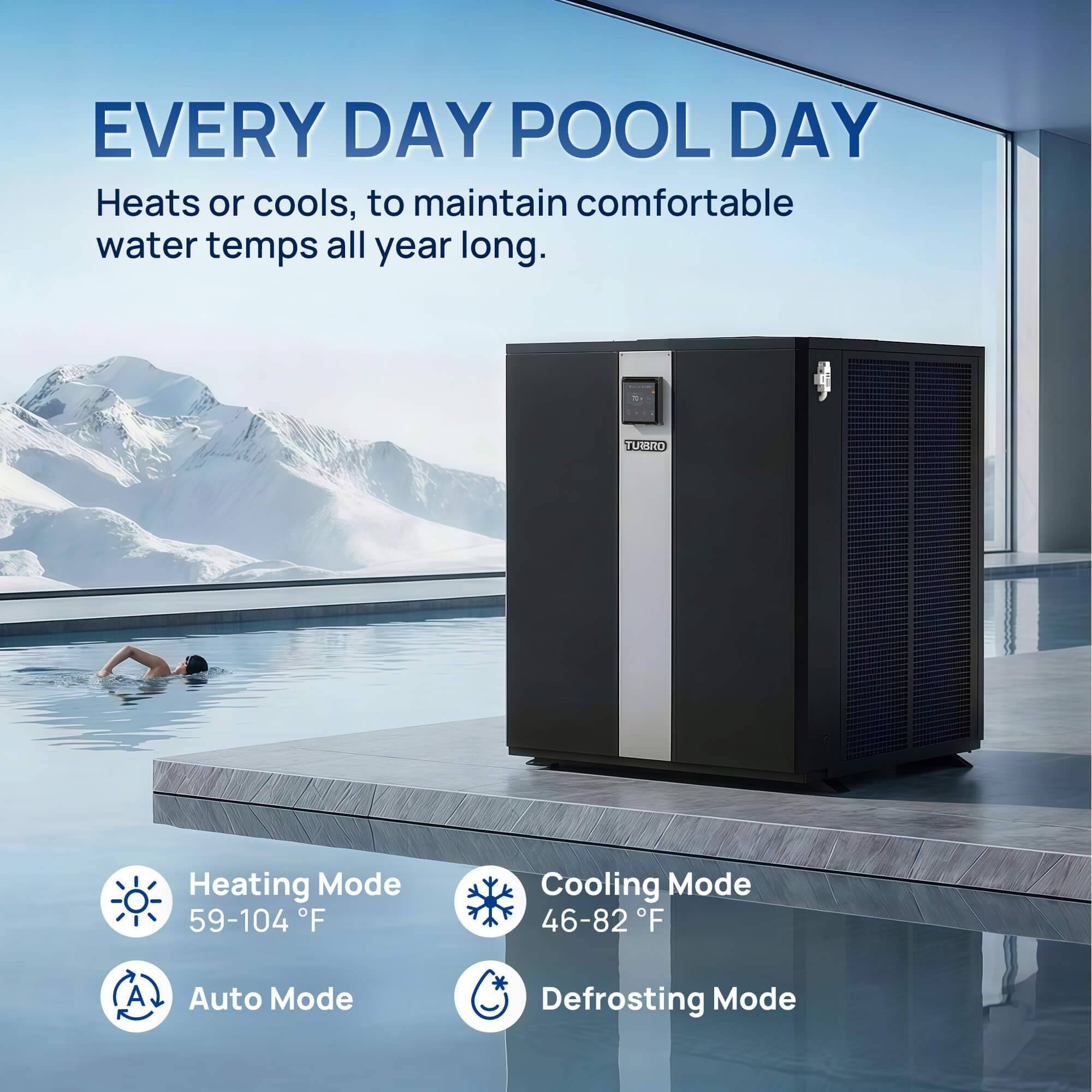Beluga Inverter Top Discharge Pool Heat Pump, 120K/160K BTU