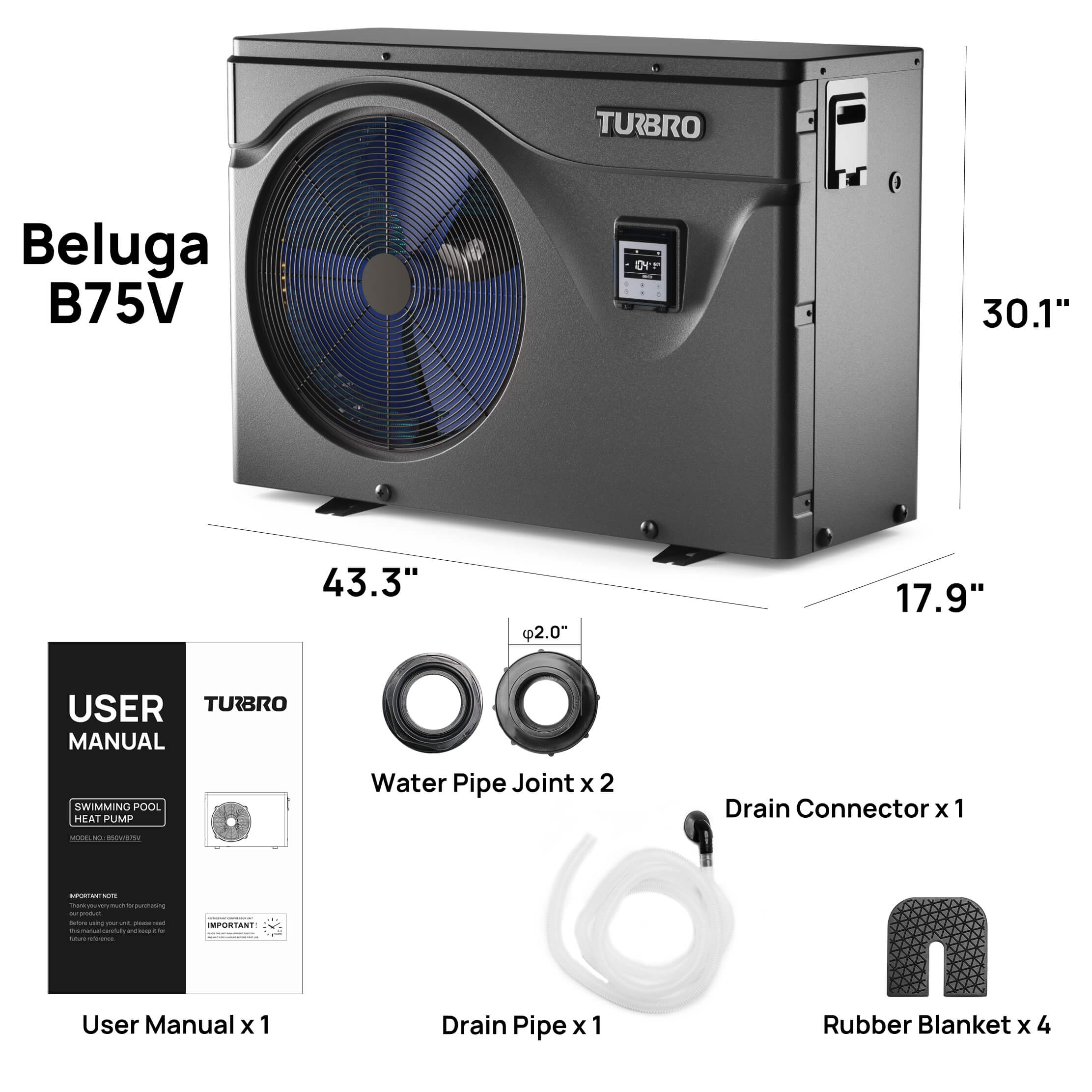 Beluga Inverter Pool Heat Pump, 50K/75K BTU