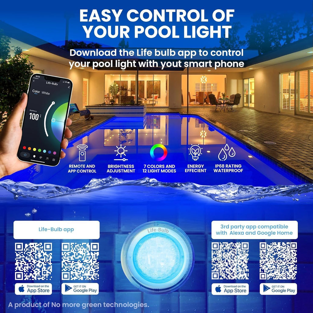 Life-Bulb Smart Wall-Mount Color LED Inground Pool Light System (75ft Cord) | 110V/120V | Lifetime Replacement Program