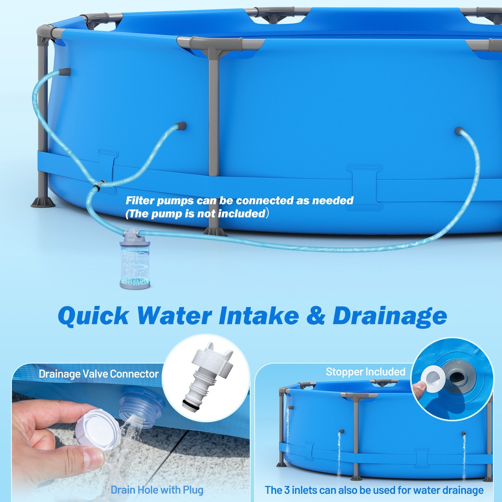690/978/1158/1617 Gal Outdoor Family Swimming Pool with Metal Frame