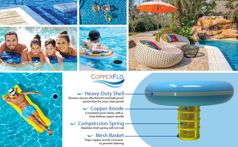 CopperFlo Solar Pool Ionizer (Up to 45K Gallons) | Inground & Above Ground Pools | Lifetime Replacement Program