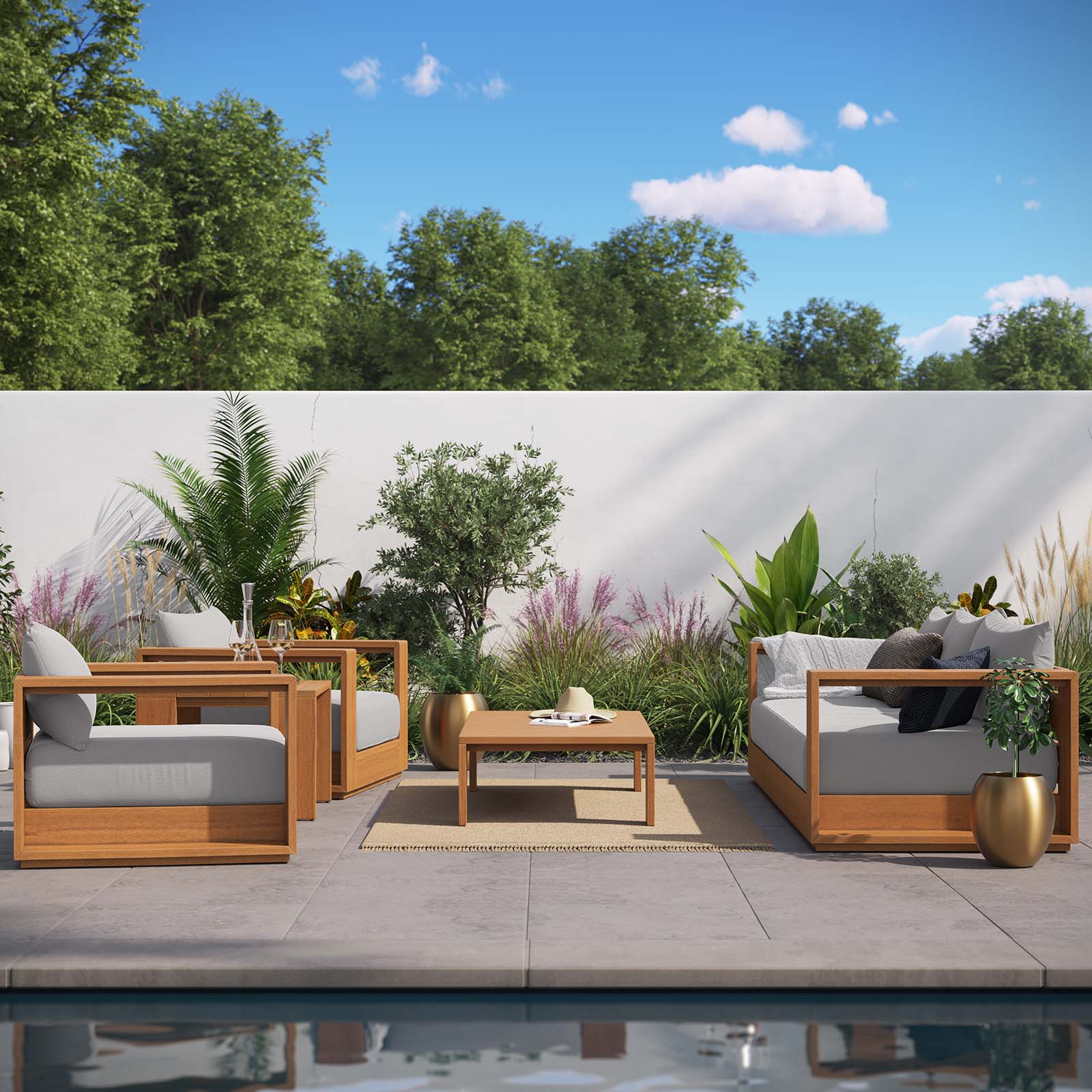Tahoe 5-Piece Outdoor Patio Acacia Wood Furniture Set by Modway