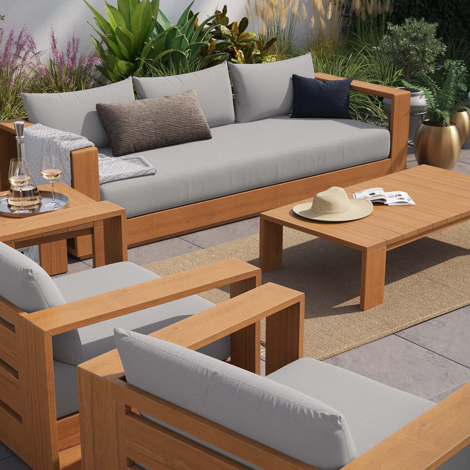 Tahoe 5-Piece Outdoor Patio Acacia Wood Furniture Set by Modway