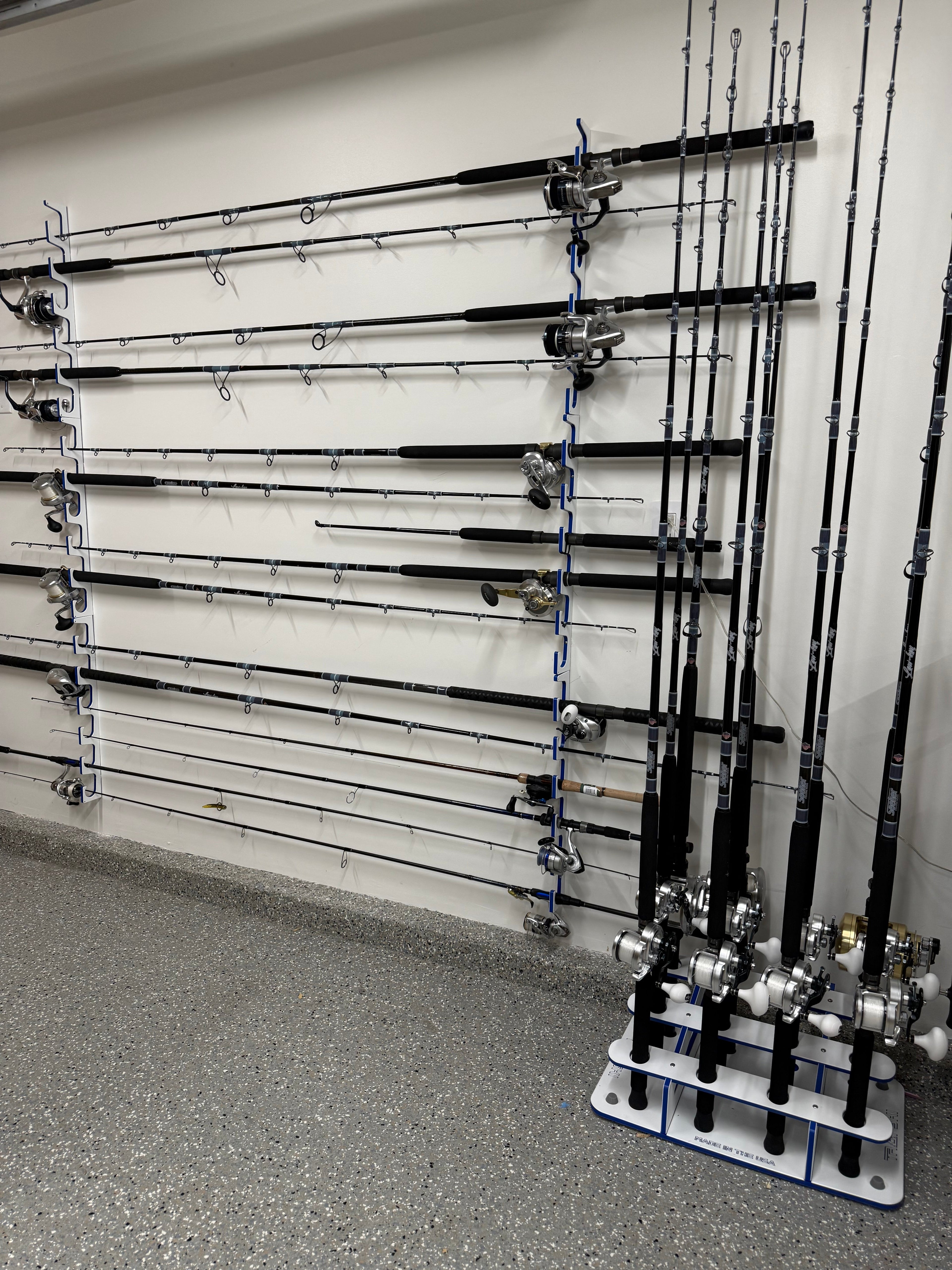 Made in the USA Fishing Rod Rack | 12 Pole Waterproof Wash-down | Dock, Garage, Boat, Storage