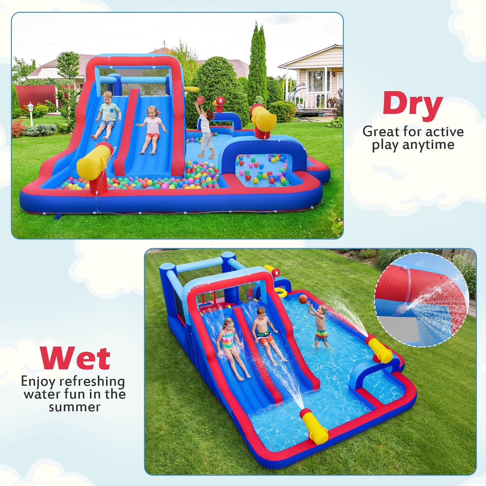 Inflatable Water Slide Park for Kids Backyard Outdoor Fun (without Blower)