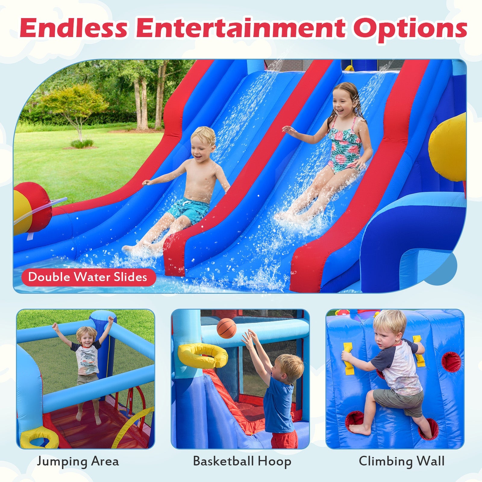 Inflatable Water Slide Park for Kids Backyard Outdoor Fun (without Blower)
