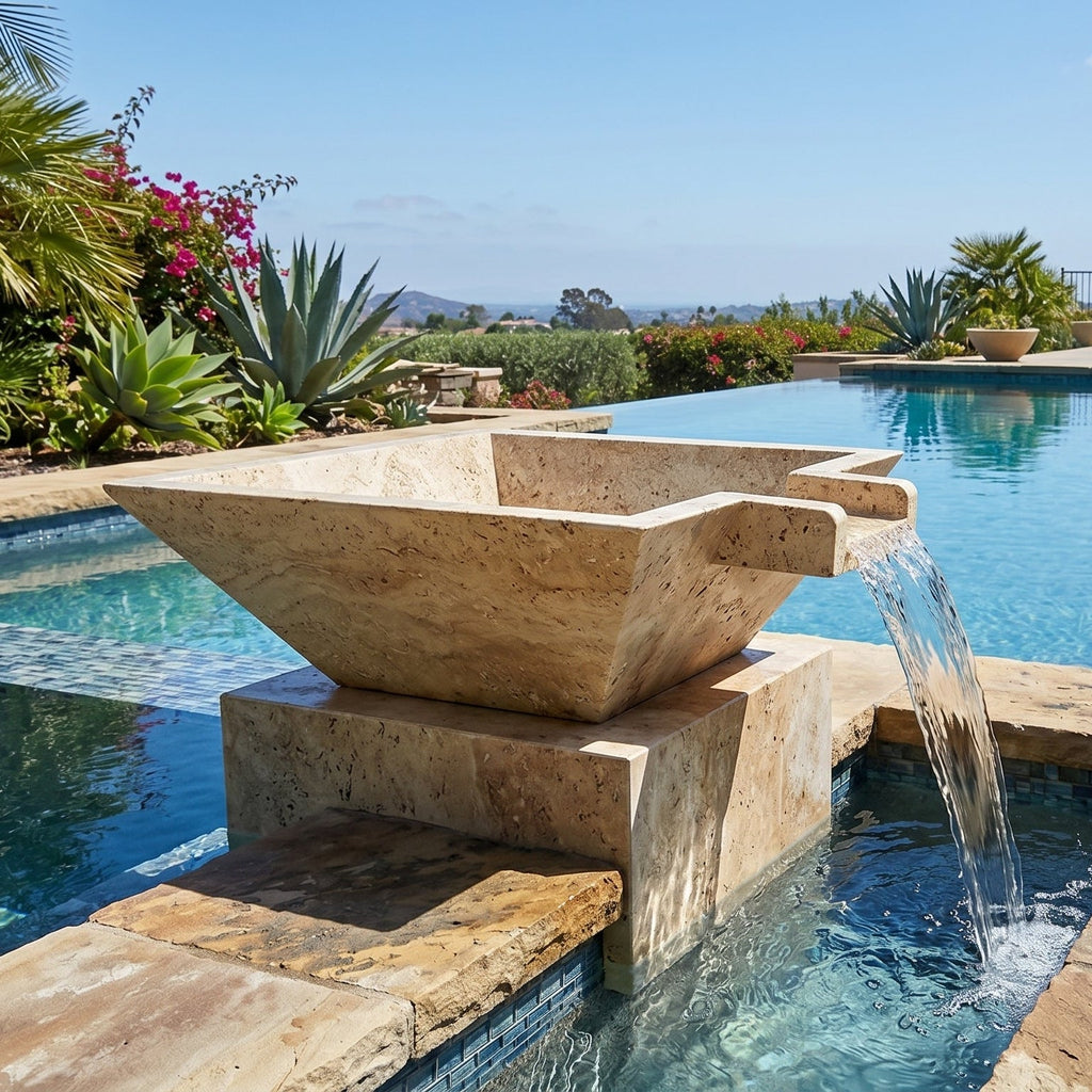 Miletos Ivory Travertine Natural Stone Pool Square Poolwok with Lip