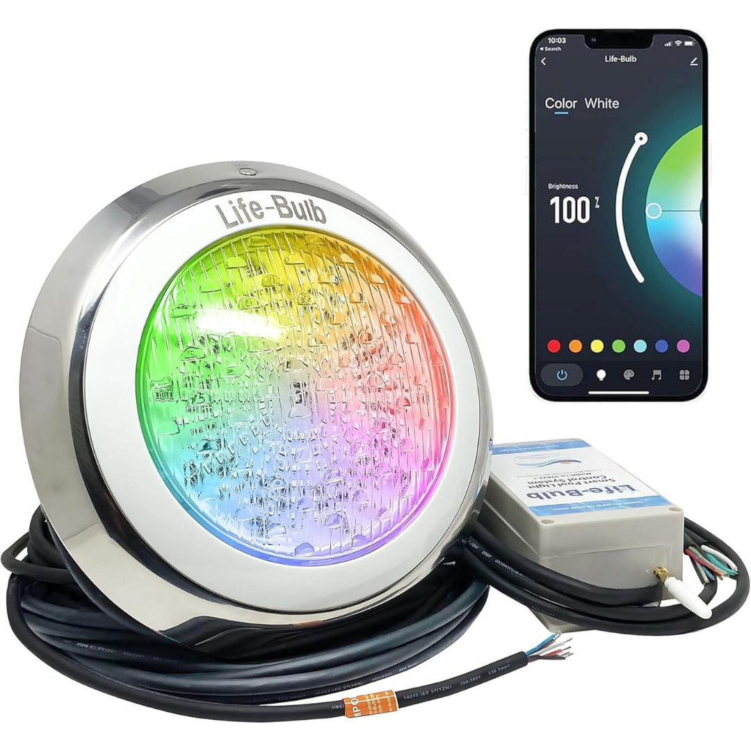 Life-Bulb Smart Wall-Mount Color LED Inground Pool Light System (75ft Cord) | 110V/120V | Lifetime Replacement Program