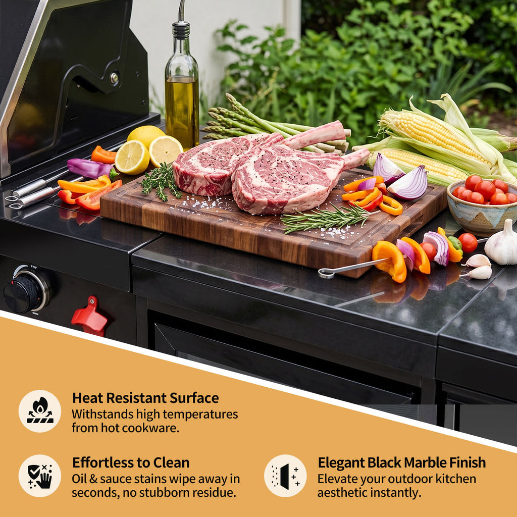 63" 6-Burner 85,000 BTU Black Outdoor Kitchen Island Grill + Marble Countertops