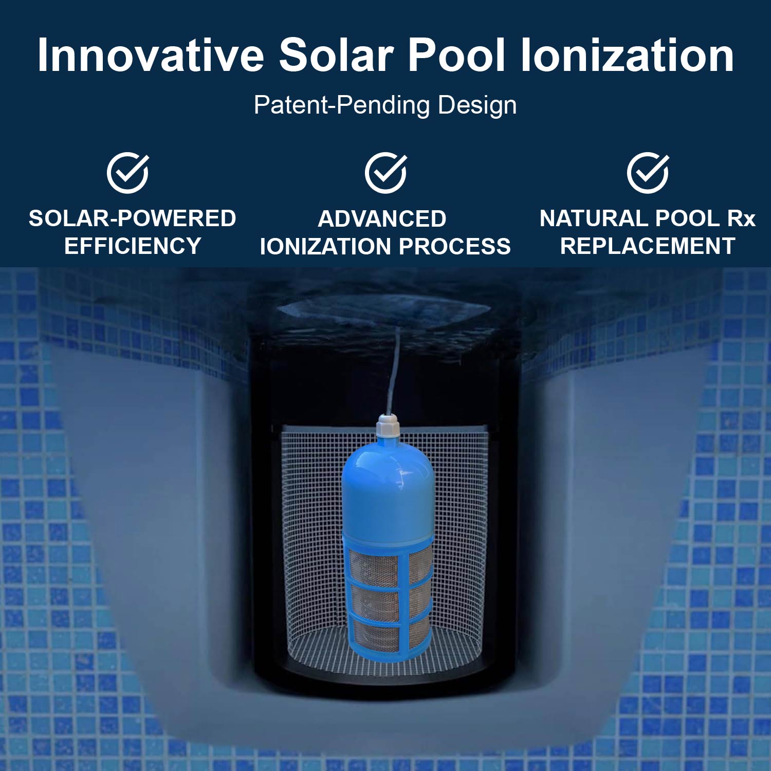 Pool Biotic Solar Pool Ionizer | In-Skimmer Clean-Out Fitment (Up to 45K Gallons) | Lifetime Replacement Program