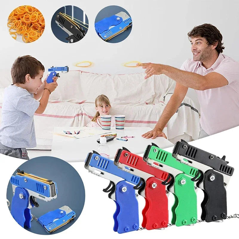 Metal Rubber Band Gun Keychain | Mini Shooting Toy for Outdoor Fun