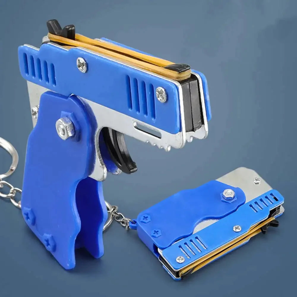 Metal Rubber Band Gun Keychain | Mini Shooting Toy for Outdoor Fun