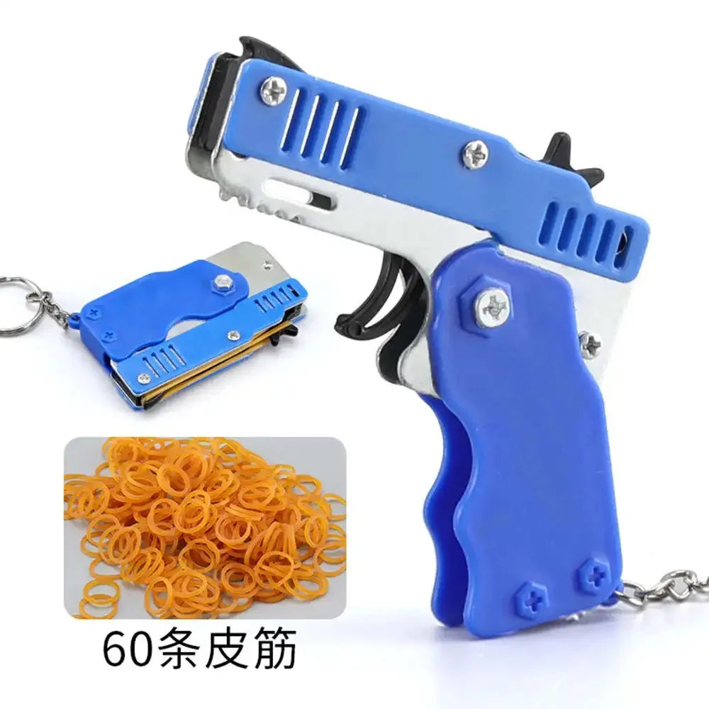 Metal Rubber Band Gun Keychain | Mini Shooting Toy for Outdoor Fun