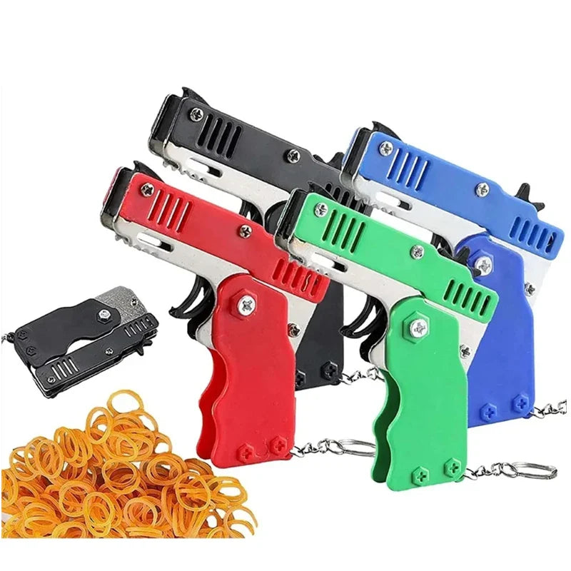Metal Rubber Band Gun Keychain | Mini Shooting Toy for Outdoor Fun