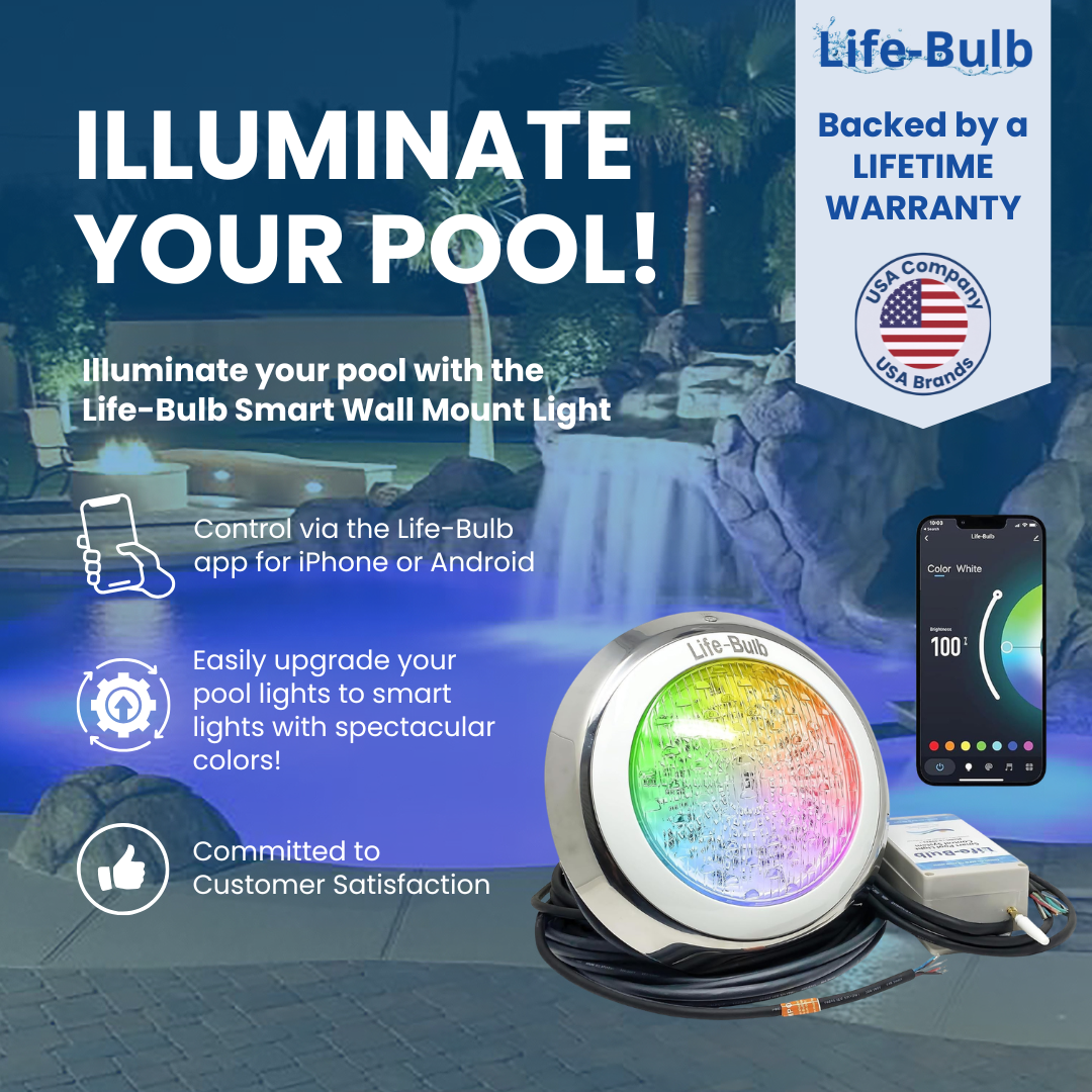 Life-Bulb Smart Wall-Mount Color LED Inground Pool Light System (75ft Cord) | 110V/120V | Lifetime Replacement Program