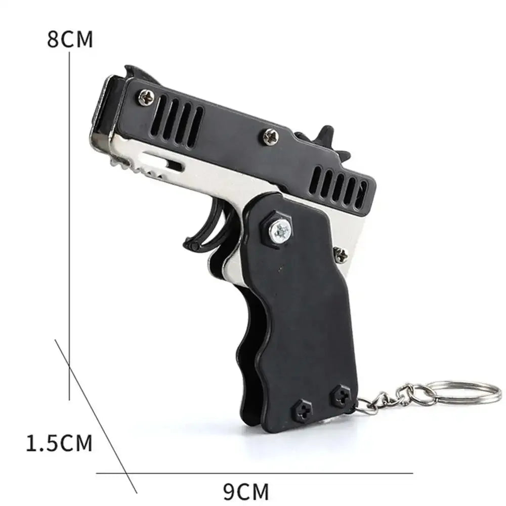 Metal Rubber Band Gun Keychain | Mini Shooting Toy for Outdoor Fun