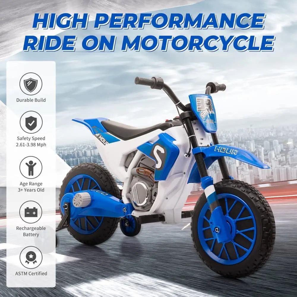 TOBBI 12V Electric Kids Ride-On Dirt Bike with Training Wheels
