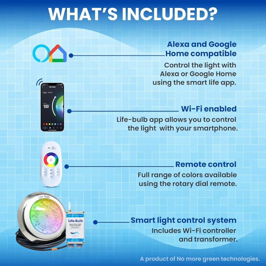 Life-Bulb Smart Wall-Mount Color LED Inground Pool Light System (75ft Cord) | 110V/120V | Lifetime Replacement Program