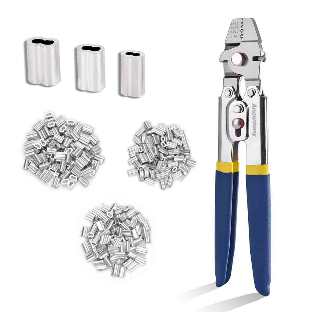 600 Pcs Wire Rope Crimping Swaging Tool Kit for Wire Cable Crimps Aluminum Double Barrel
