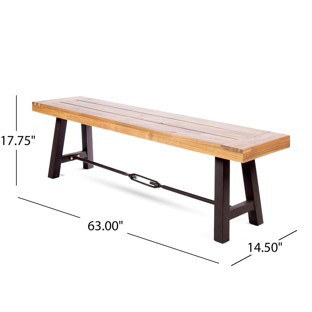 3-Piece Outdoor Acacia Wood Dining Set, 71" Rectangular Patio Table & 2 Benches