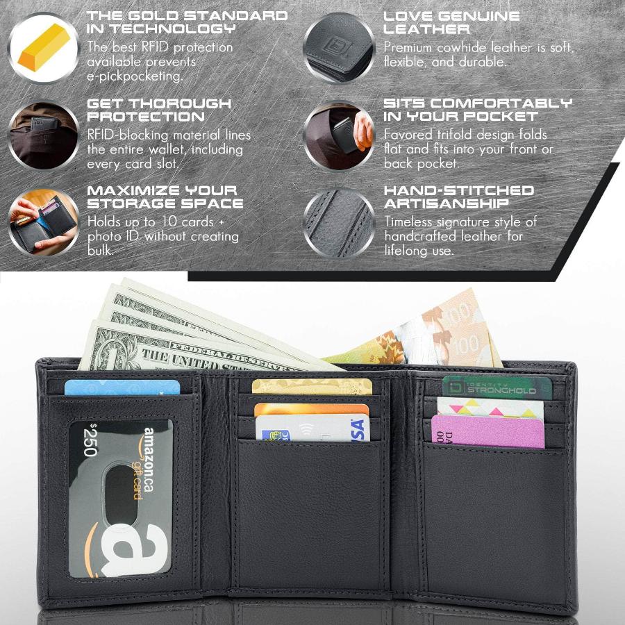 Mens RFID Wallet - Extra Capacity Leather Trifold 7 slot with ID Window