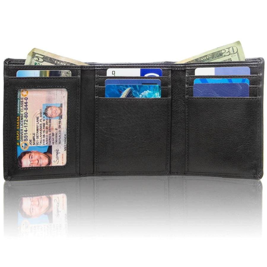 Mens RFID Wallet - Extra Capacity Leather Trifold 7 slot with ID Window