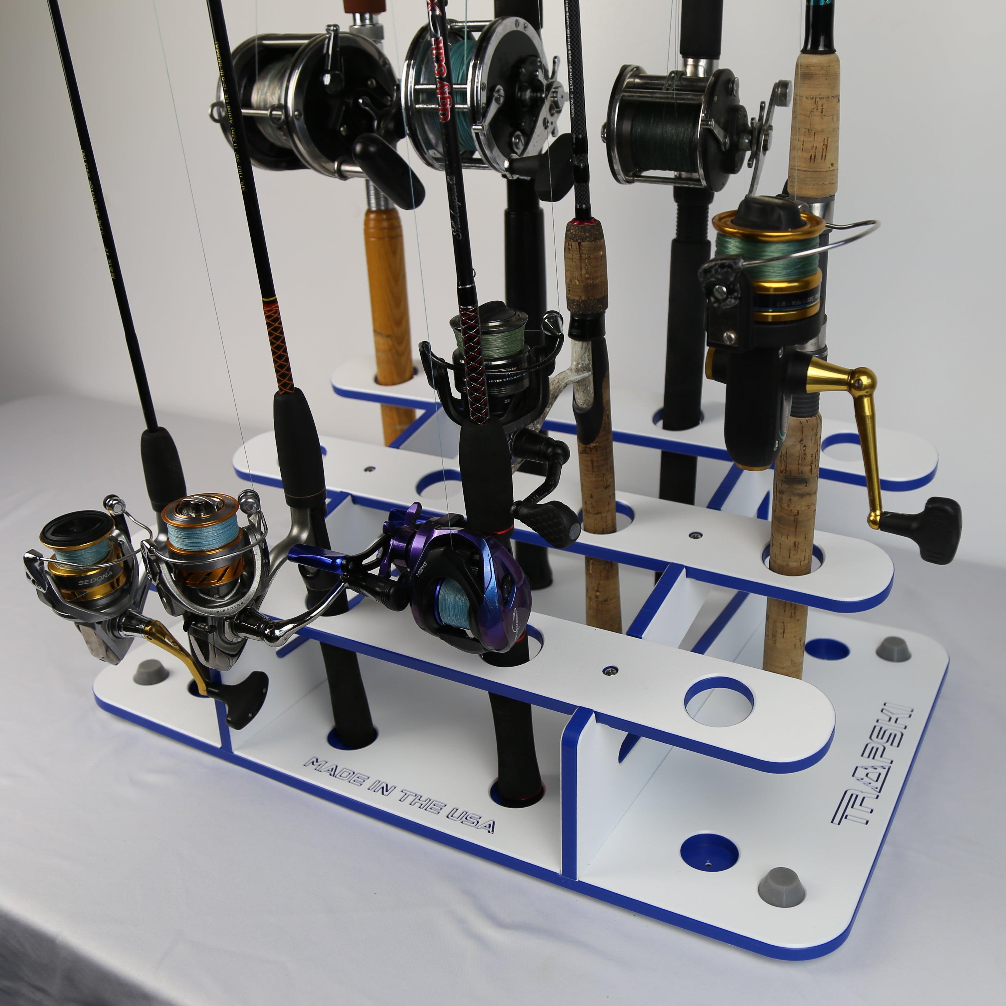 Made in the USA Fishing Rod Rack | 12 Pole Waterproof Wash-down | Dock, Garage, Boat, Storage