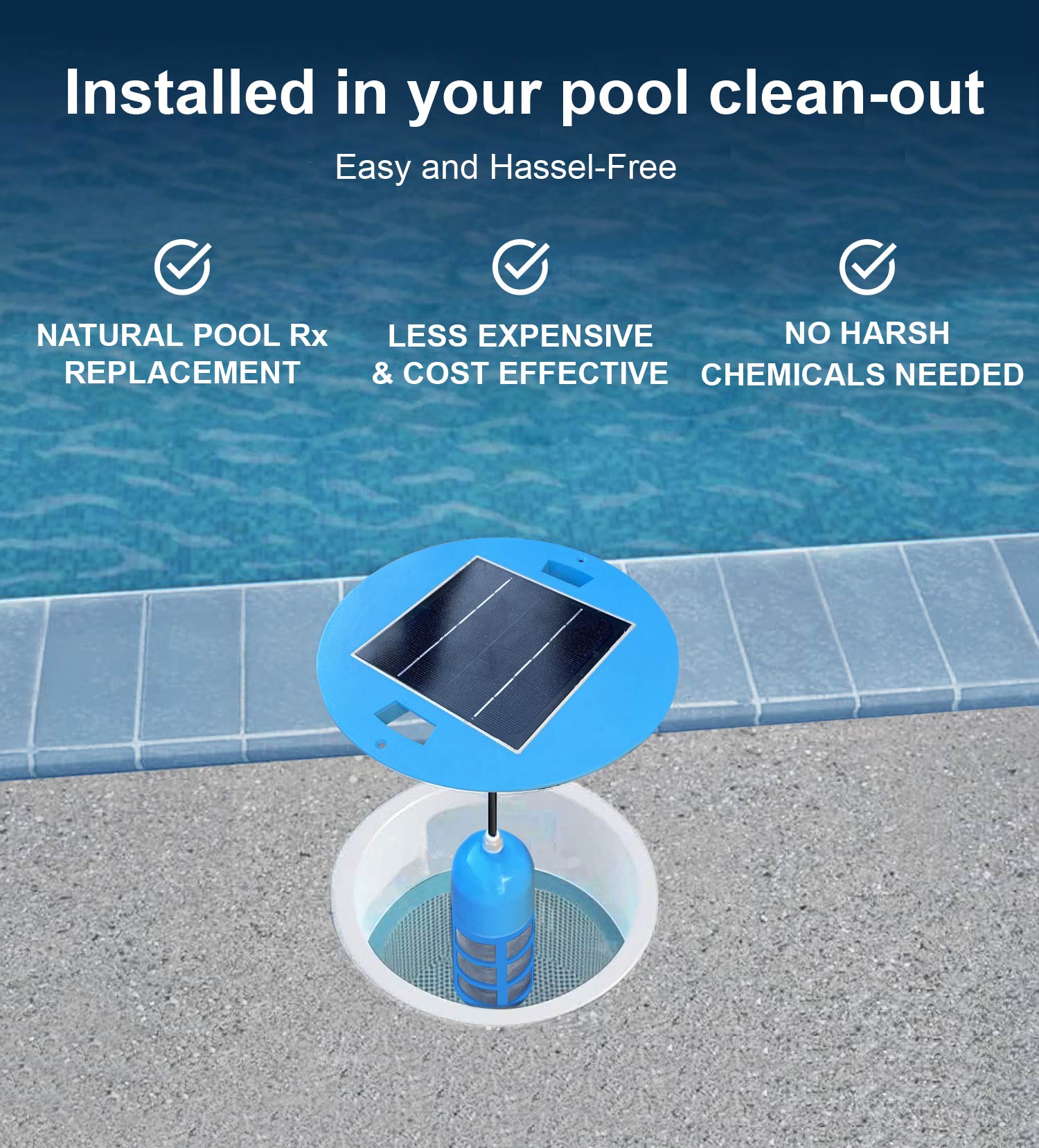 Pool Biotic Solar Pool Ionizer | In-Skimmer Clean-Out Fitment (Up to 45K Gallons) | Lifetime Replacement Program